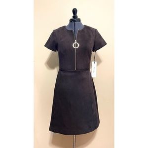 NWT Calvin Klein Faux Suede Zip Short Sleeve Dress Women's Size 4
